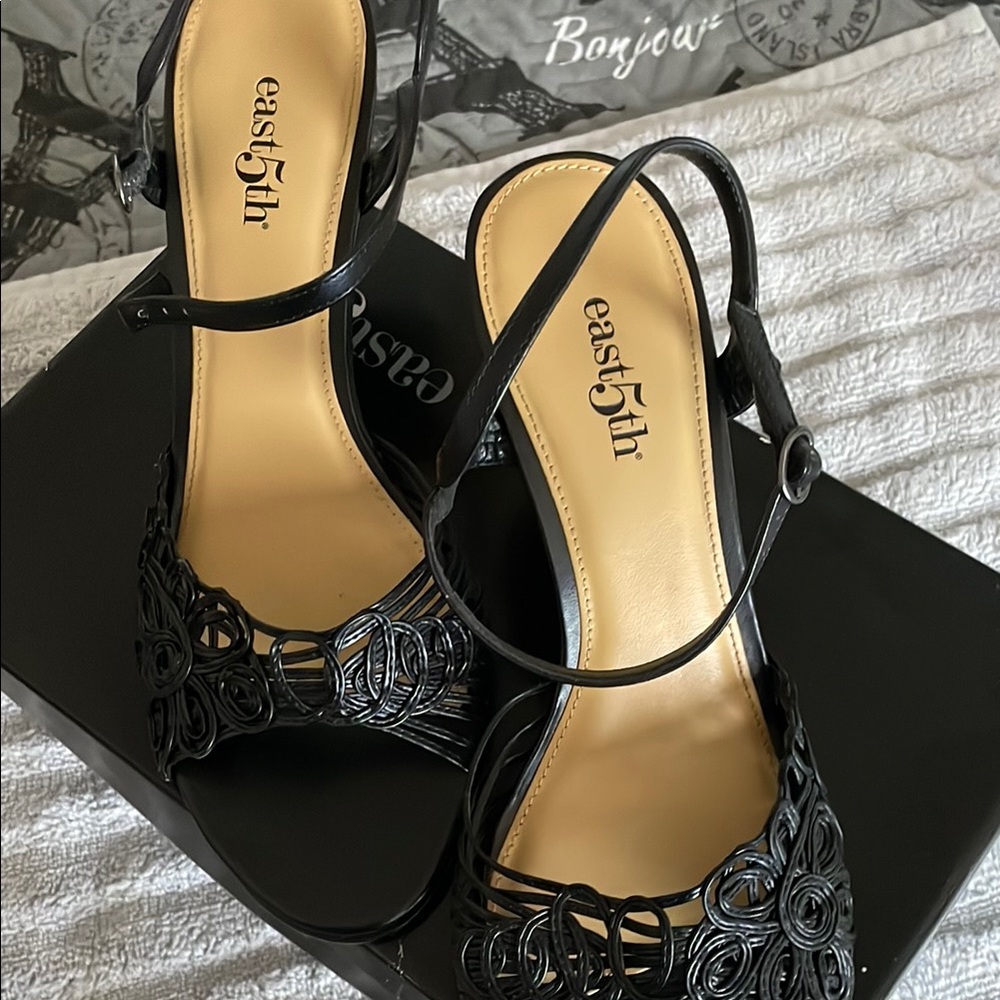 East 5th Black Strappy Heels